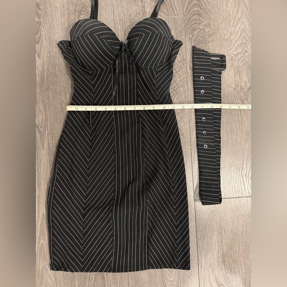 Pinstripe mini dress with belt